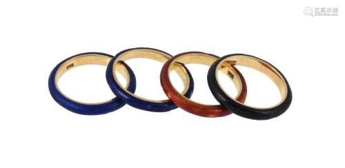 Four enamelled band rings