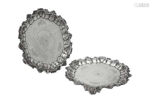 A pair of early Victorian silver shaped circular salvers by ...