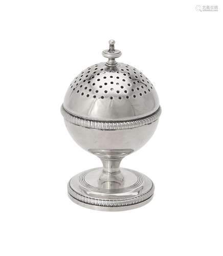 A George III silver globular wig powder/pounce pot by Willia...