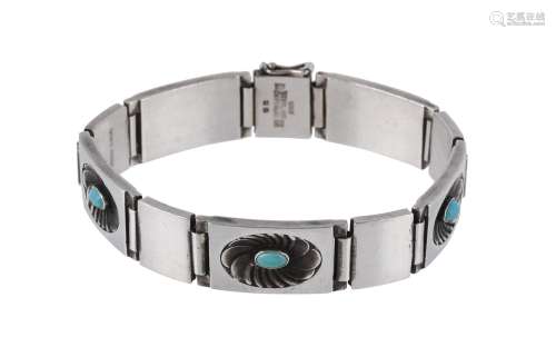 A silver and turquoise bracelet by Henry Pilstrup for Georg ...