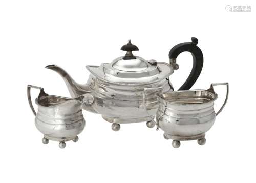 Y A silver three piece oblong baluster tea set by Alexander ...
