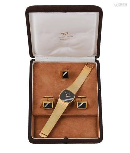 Pierce, Gold coloured bracelet watch with onyx and diamond s...