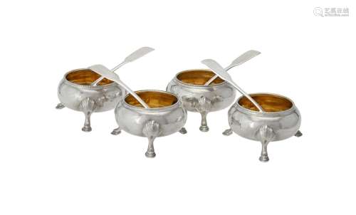 A set of four Victorian silver cauldron salts by Richards & ...
