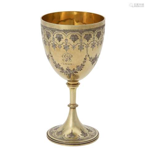 A Victorian silver gilt pedestal cup by Goldsmiths Alliance ...