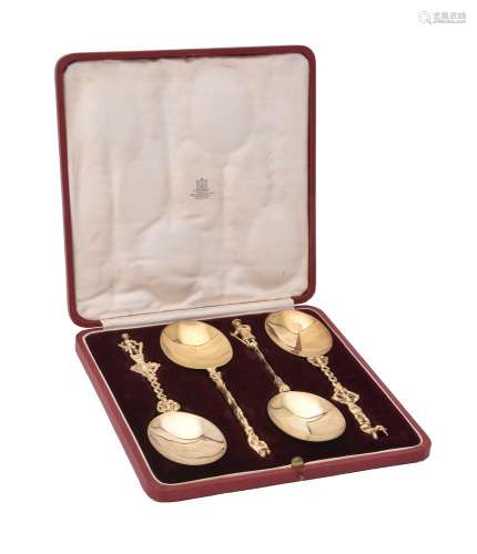 A cased set of four matched silver gilt apostle spoons