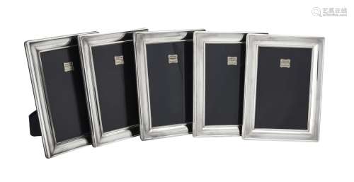 Five silver mounted rectangular photo frames