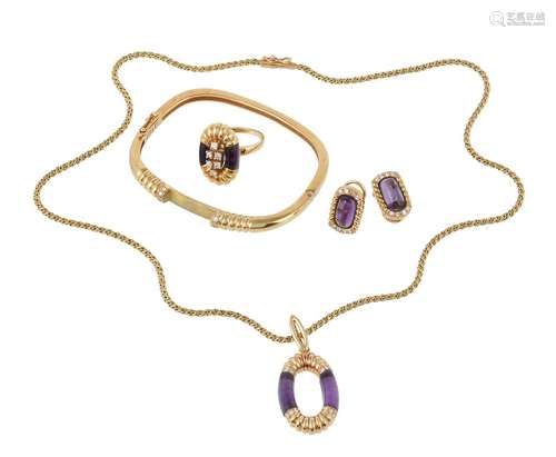 A Swiss amethyst and diamond jewellery suite by Furrer-Jacot