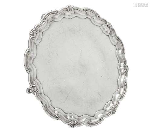 A silver shaped circular salver by James Dixon & Sons