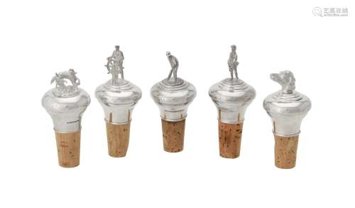 Five silver mounted bottle stoppers by A. J. Poole