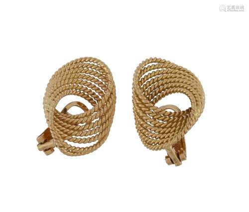 A pair of Italian gold coloured ropetwist ear clips