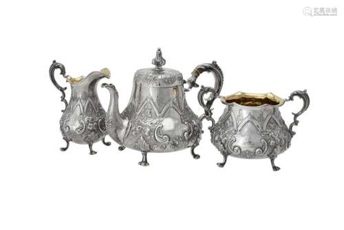 Y A Victorian silver three piece baluster tea set by Daniel ...