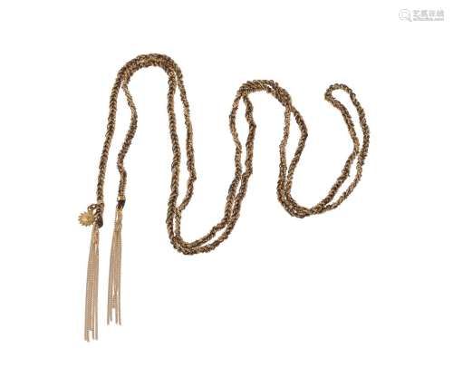 A woven gold coloured chain and silk thread necklace