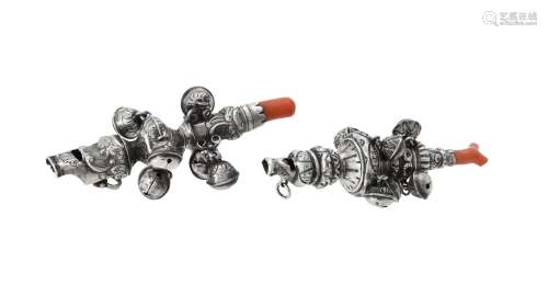 Y An Edwardian silver and coral mounted baby rattle by Georg...