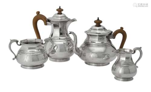 A silver matched circular baluster four piece tea set by Asp...