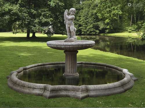 A Continental sculpted marble garden fountain