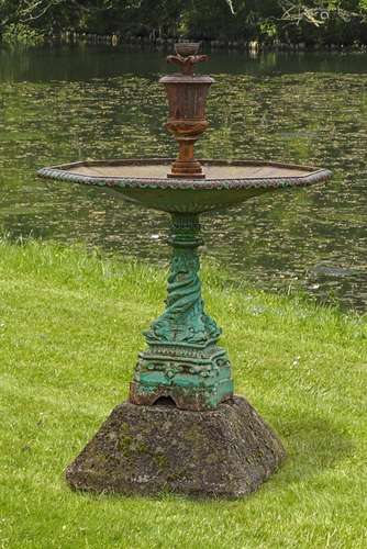 A French green painted cast iron fountain