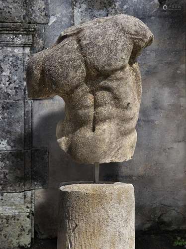 A sculpted limestone model of a male torso, after the manner...