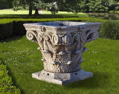 A massive Italian sculpted marble wellhead in the form of a ...