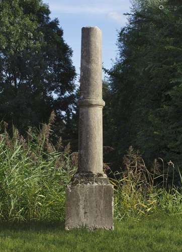 A French Bourgogne limestone column on plinth