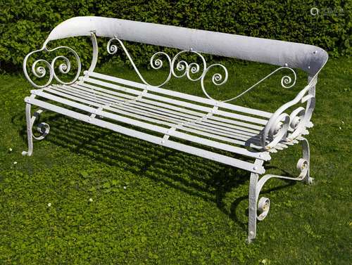 A French white painted metal garden seat