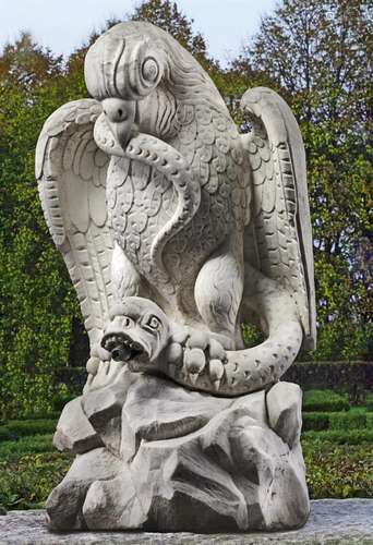 A sculpted Carrara marble fountain modelled as an eagle gras...