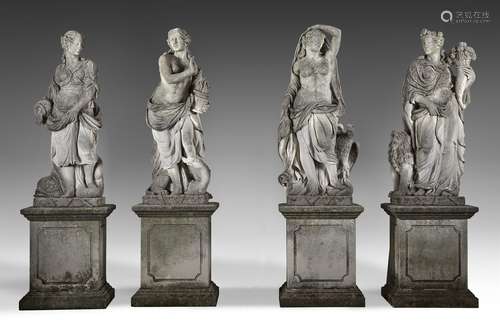 A set of four impressive sculpted limestone models of the fo...