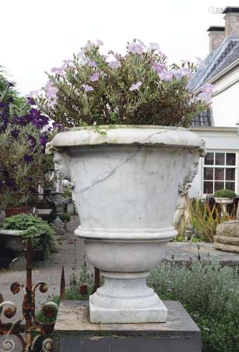 A Continental carved Carrara marble garden urn