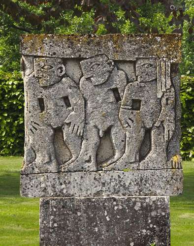 A carved limestone garden ornament