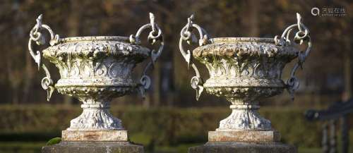 A large pair of French white painted cast iron twin handled ...