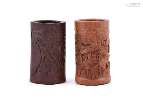 A Chinese bamboo brush pot