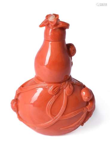 Y A Chinese coral snuff bottle and stopper