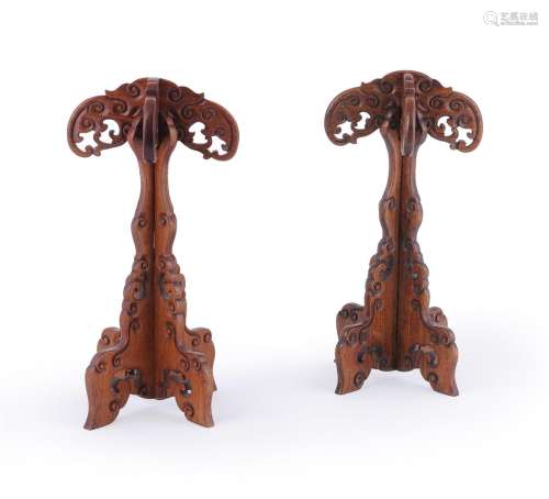A rare pair of Chinese collapsible travelling hat stands