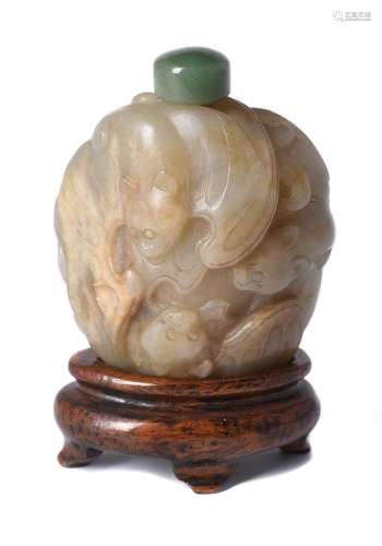 A Chinese celadon jade 'Five bats' snuff bottle