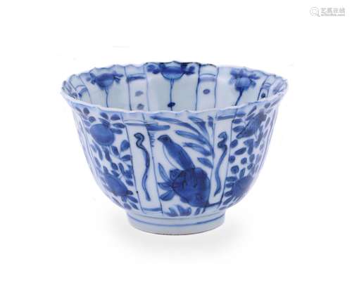 A Chinese porcelain blue and white deep Kraak 'crow' bowl