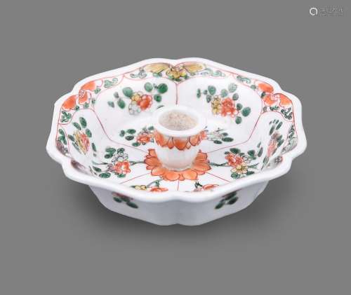 A rare Chinese porcelain famille verte fluted hexagonal cham...