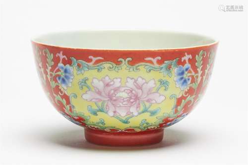 A Chinese coral-ground 'peony' Bowl