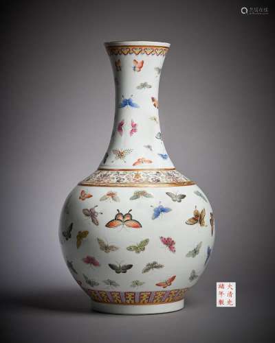 A Chinese famille rose 'Hundred Butterflies' bottle vase