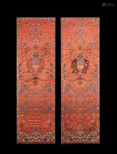 A fine pair of Chinese silk embroidered chair covers