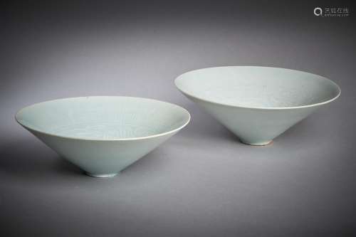 Two similar Chinese qingbai moulded bowls