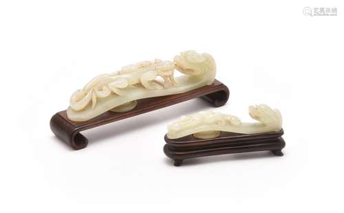 Two Chinese white jade belt hooks