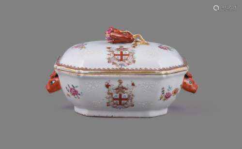 A Chinese export porcelain famille rose armorial octagonal-s...