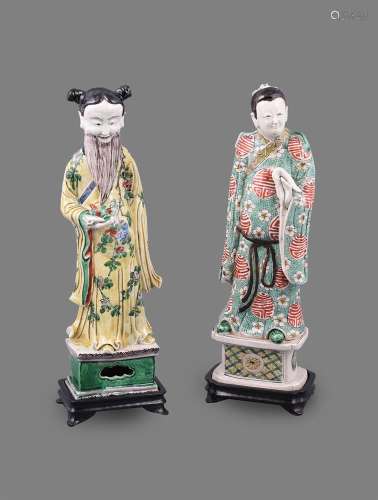 A rare Chinese famille verte biscuit porcelain figure of the...