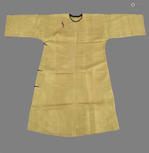A Chinese lemon yellow silk gauze summer robe