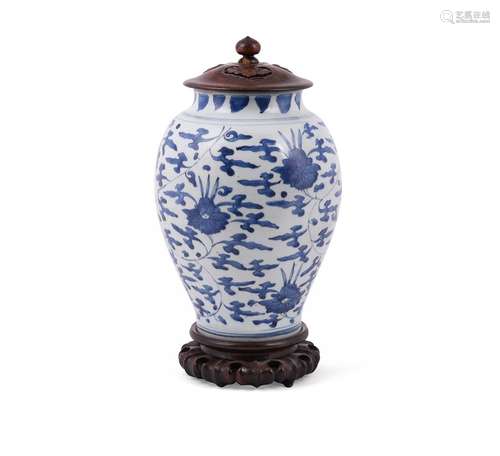 A large Chinese blue and white jar