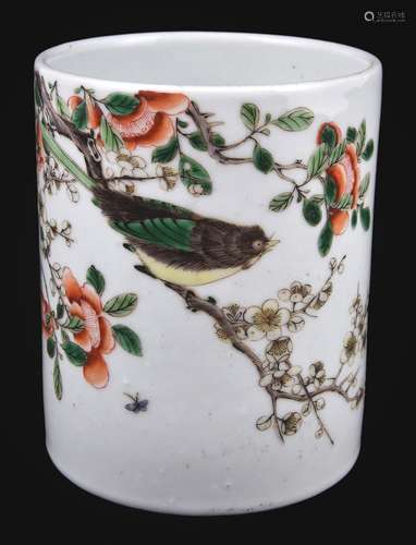 A Chinese famille verte brush pot