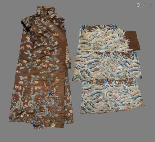 A group of Chestnut silk Chinese fragments from an 18th cent...