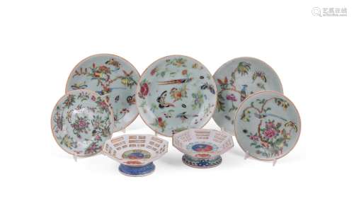 Two similar Chinese Famille Rose footed dishes