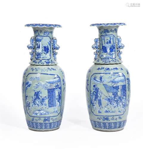 A large pair of Chinese celadon ground vases