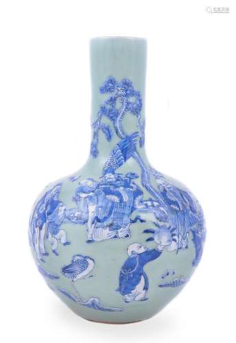 A Chinese celadon and underglaze blue vase