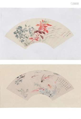 A Chinese fan painting by Wang Yachen (1894-1983), Goldfish
